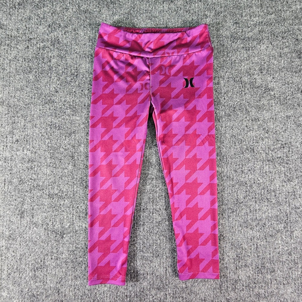 Hurley Leggings Kids Sz 6 Pink Purple Houndstooth Print Athletic Pants 6133-A56‎